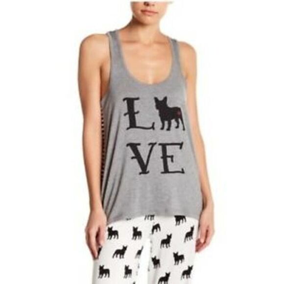 PJ Salvage Love French Bulldog Boston Terrier Striped Back Tank Top Sleep Shirt - Picture 1 of 10